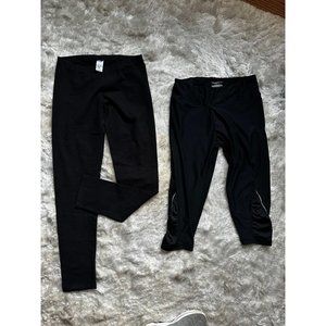 2 black leggings long and cropped length Large